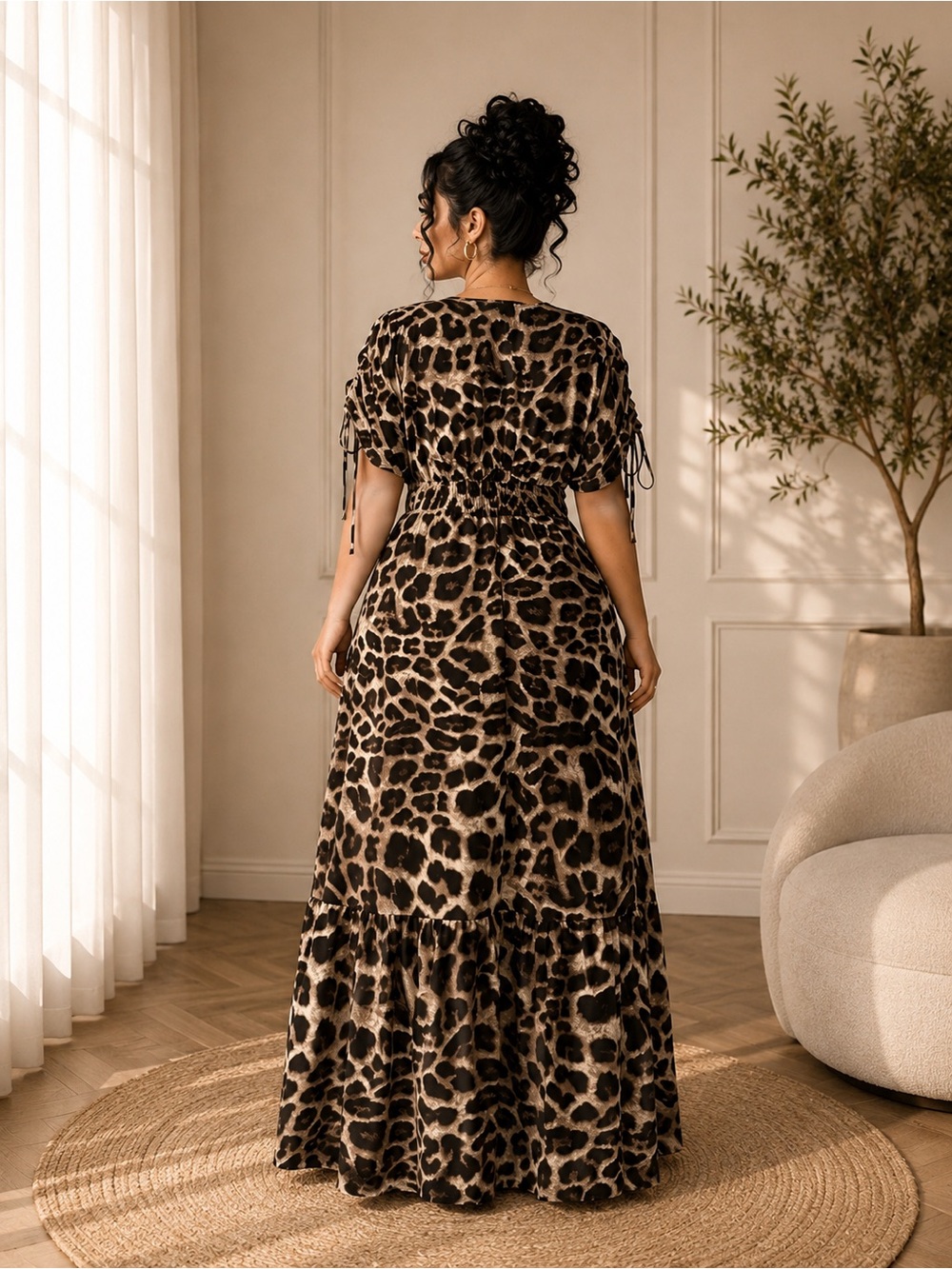 Leopard Print V-Neck Maxi Dress - Brown/Black - Picture 4 of 6